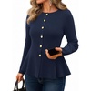 MEROKEETY Long Sleeve Fitted Waist Cardigan Sweaters for Women 2026 Fall | Crew Neck, Button Down, Open Front, Flattering Peplum Hem, Business Casual Cardigan, Soft Sweater, Winter Trendy Outfits(Navy)