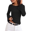 MEROKEETY Women’s 2026 Boat Neck Bell Sleeve Going Out Tops | Trendy Business Casual Blouses, Long Sleeve T Shirt, Casual Outfits, Slim Fit, Textured Knit, Fall Winter Layering Clothing(Black)