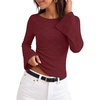 MEROKEETY Women’s 2026 Boat Neck Bell Sleeve Going Out Tops | Trendy Business Casual Blouses, Long Sleeve T Shirt, Casual Outfits, Slim Fit, Textured Knit, Fall Winter Layering Clothing(Wine)