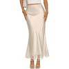 MEROKEETY Women’s 2026 Fashion Satin Lace Trim Business Casual Maxi Skirts | Silk Skirt, Mermaid Fishtail, Elastic High Waist, Flowy Long Skirt, Elegant Classy, Dressy Casual, Fall Trendy Outfits(Champagne)