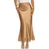 MEROKEETY Women’s 2026 Fashion Satin Lace Trim Business Casual Maxi Skirts | Silk Skirt, Mermaid Fishtail, Elastic High Waist, Flowy Long Skirt, Elegant Classy, Dressy Casual, Fall Trendy Outfits(Brown)