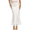 MEROKEETY Women’s 2026 Fashion Satin Lace Trim Business Casual Maxi Skirts | Silk Skirt, Mermaid Fishtail, Elastic High Waist, Flowy Long Skirt, Elegant Classy, Dressy Casual, Fall Trendy Outfits(White)