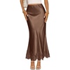 MEROKEETY Women’s 2026 Fashion Satin Lace Trim Business Casual Maxi Skirts | Silk Skirt, Mermaid Fishtail, Elastic High Waist, Flowy Long Skirt, Elegant Classy, Dressy Casual, Fall Trendy Outfits(Coffee)