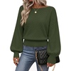 MEROKEETY Womens Boat Neck Long Lantern Sleeve Sweaters 2026 Dressy Casual | Hollow Out, Knitted, Cozy, Loose Ribbed Hem Pullover, Trendy Drop Shoulder Jumper Top, Fall Fashion, Layering Winter Clothing(Dark Green)