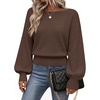 MEROKEETY Womens Boat Neck Long Lantern Sleeve Sweaters 2026 Dressy Casual | Hollow Out, Knitted, Cozy, Loose Ribbed Hem Pullover, Trendy Drop Shoulder Jumper Top, Fall Fashion, Layering Winter Clothing(Coffee)
