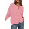 MEROKEETY Womens Chunky Button Up Cable Knit Trendy Cardigan Sweaters | Cozy Vintage Knit, Horn Buttons, Open Front Cardigan, 2026 Fall Fashion Sweaters, Loose Fit, Trendy Outfits, Winter Outerwear(Pink)