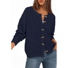 MEROKEETY Womens Chunky Button Up Cable Knit Trendy Cardigan Sweaters | Cozy Vintage Knit, Horn Buttons, Open Front Cardigan, 2026 Fall Fashion Sweaters, Loose Fit, Trendy Outfits, Winter Outerwear(Navy)
