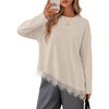 MEROKEETY Womens Fall Asymmetric Lace Long Sleeve Top 2026 | Crew Neck, Drop Shoulder, Loose Fit, Cotton Blend, Soft Stretchy, Going Out Clothes, Dressy Casual Blouse, Trendy T Shirts(Sand)