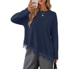 MEROKEETY Womens Fall Asymmetric Lace Long Sleeve Top 2026 | Crew Neck, Drop Shoulder, Loose Fit, Cotton Blend, Soft Stretchy, Going Out Clothes, Dressy Casual Blouse, Trendy T Shirts(Navy)