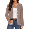 MEROKEETY Women’s Fall Button Down Cute Cardigan Sweater Trendy | 2026, Long Sleeve, Open Front Coat, Scalloped Ribbed Trim, Cozy Knit, Contrast Color, Crewneck, Regular Fit, Casual Outfits(Camel)