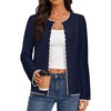 MEROKEETY Women’s Fall Button Down Cute Cardigan Sweater Trendy | 2026, Long Sleeve, Open Front Coat, Scalloped Ribbed Trim, Cozy Knit, Contrast Color, Crewneck, Regular Fit, Casual Outfits(Navy)
