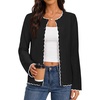 MEROKEETY Women’s Fall Button Down Cute Cardigan Sweater Trendy | 2026, Long Sleeve, Open Front Coat, Scalloped Ribbed Trim, Cozy Knit, Contrast Color, Crewneck, Regular Fit, Casual Outfits(Black)
