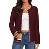 MEROKEETY Women’s Fall Button Down Cute Cardigan Sweater Trendy | 2026, Long Sleeve, Open Front Coat, Scalloped Ribbed Trim, Cozy Knit, Contrast Color, Crewneck, Regular Fit, Casual Outfits(Wine)