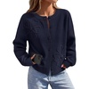 MEROKEETY Women’s Fall Floral Button Up Lightweight Cardigan Sweater Trendy | Long Sleeve, 3D Flowers, Ribbed Knit Details, Soft Fabric, Loose Fit Outfits, Warm Cozy Sweaters, 2026 Winter Clothes(Navy)