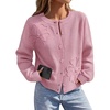 MEROKEETY Women’s Fall Floral Button Up Lightweight Cardigan Sweater Trendy | Long Sleeve, 3D Flowers, Ribbed Knit Details, Soft Fabric, Loose Fit Outfits, Warm Cozy Sweaters, 2026 Winter Clothes(Pink)