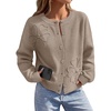 MEROKEETY Women’s Fall Floral Button Up Lightweight Cardigan Sweater Trendy | Long Sleeve, 3D Flowers, Ribbed Knit Details, Soft Fabric, Loose Fit Outfits, Warm Cozy Sweaters, 2026 Winter Clothes(Camel)