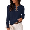 MEROKEETY Women’s Fall Lightweight Sweater Business Casual Tops | Ladies Work Sweaters, Notched Neck, Long Sleeve, Horse bit Accents, Vintage Pullover, 2026 Winter Fashion Clothing(Navy)