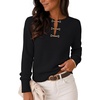 MEROKEETY Women’s Fall Lightweight Sweater Business Casual Tops | Ladies Work Sweaters, Notched Neck, Long Sleeve, Horse bit Accents, Vintage Pullover, 2026 Winter Fashion Clothing(Black)