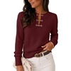 MEROKEETY Women’s Fall Lightweight Sweater Business Casual Tops | Ladies Work Sweaters, Notched Neck, Long Sleeve, Horse bit Accents, Vintage Pullover, 2026 Winter Fashion Clothing(Wine)