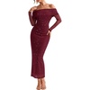 MEROKEETY Womens Fall Long Sleeve Off Shoulder Glitter Mesh Maxi Dress 2026 | Bodycon, Sparkly, Wedding Guest, Formal, Cocktail Party, Evening, Rehearsal Dinner, Holiday, Sequins, Date Night Dresses(Wine)