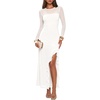 MEROKEETY Womens Fall Wedding Guest Cocktail Long Sleeve Bodycon Maxi Dress | Mesh, Ruffle Side Slit, Ruched, Sheer Sleeve, Long, Stretchy Lightweight, Formal Elengant Sexy, Party, Baby Shower, Prom Hoco(White)