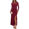 MEROKEETY Womens Fall Wedding Guest Cocktail Long Sleeve Bodycon Maxi Dress | Mesh, Ruffle Side Slit, Ruched, Sheer Sleeve, Long, Stretchy Lightweight, Formal Elengant Sexy, Party, Baby Shower, Prom Hoco(Wine)