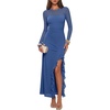 MEROKEETY Womens Fall Wedding Guest Cocktail Long Sleeve Bodycon Maxi Dress | Mesh, Ruffle Side Slit, Ruched, Sheer Sleeve, Long, Stretchy Lightweight, Formal Elengant Sexy, Party, Baby Shower, Prom Hoco(Dustyblue)