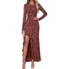 MEROKEETY Womens Fall Wedding Guest Dress Formal Long Sleeve Maxi Dresses | Floral Cocktail Prom Dress, Ruched Waist, Asymmetric Ruffle Hem, High Slit, Bodycon, Double Lined, Rehearsal Bride Long Dress(Winered)