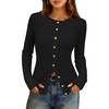 MEROKEETY Women’s Long Sleeve Fall Cardigan Sweaters Knit Tops 2026 | Lightweight, Crew Neck, Button Down, Open Front, Wavy Placket, Slim Fit, Ribbed, Soft Sweater, Fall Fashion, Winter Outfits(Black)