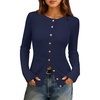 MEROKEETY Women’s Long Sleeve Fall Cardigan Sweaters Knit Tops 2026 | Lightweight, Crew Neck, Button Down, Open Front, Wavy Placket, Slim Fit, Ribbed, Soft Sweater, Fall Fashion, Winter Outfits(Navy)