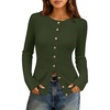 MEROKEETY Women’s Long Sleeve Fall Cardigan Sweaters Knit Tops 2026 | Lightweight, Crew Neck, Button Down, Open Front, Wavy Placket, Slim Fit, Ribbed, Soft Sweater, Fall Fashion, Winter Outfits(Army)