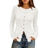 MEROKEETY Women’s Long Sleeve Fall Cardigan Sweaters Knit Tops 2026 | Lightweight, Crew Neck, Button Down, Open Front, Wavy Placket, Slim Fit, Ribbed, Soft Sweater, Fall Fashion, Winter Outfits(White)