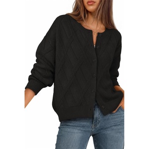 MEROKEETY Womens Cable Knit Cardigan Sweaters Trendy Fall Sweater 2026 | Long Lantern Sleeve, Button Up Cardigans, Ribbed Hem, Dropped Shoulder, Stretchy Knit, Cute Open Front Coats, Winter Clothes(Black)