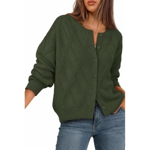 MEROKEETY Womens Cable Knit Cardigan Sweaters Trendy Fall Sweater 2026 | Long Lantern Sleeve, Button Up Cardigans, Ribbed Hem, Dropped Shoulder, Stretchy Knit, Cute Open Front Coats, Winter Clothes(Armygreen)