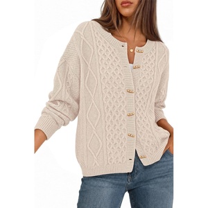MEROKEETY Womens Chunky Button Up Cable Knit Trendy Cardigan Sweaters | Cozy Vintage Knit, Horn Buttons, Open Front Cardigan, 2026 Fall Fashion Sweaters, Loose Fit, Trendy Outfits, Winter Outerwear(Apricot)