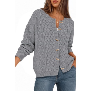 MEROKEETY Womens Chunky Button Up Cable Knit Trendy Cardigan Sweaters | Cozy Vintage Knit, Horn Buttons, Open Front Cardigan, 2026 Fall Fashion Sweaters, Loose Fit, Trendy Outfits, Winter Outerwear(Grey)