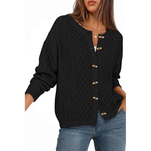 MEROKEETY Womens Chunky Button Up Cable Knit Trendy Cardigan Sweaters | Cozy Vintage Knit, Horn Buttons, Open Front Cardigan, 2026 Fall Fashion Sweaters, Loose Fit, Trendy Outfits, Winter Outerwear(Black)