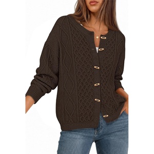 MEROKEETY Womens Chunky Button Up Cable Knit Trendy Cardigan Sweaters | Cozy Vintage Knit, Horn Buttons, Open Front Cardigan, 2026 Fall Fashion Sweaters, Loose Fit, Trendy Outfits, Winter Outerwear(Coffee)