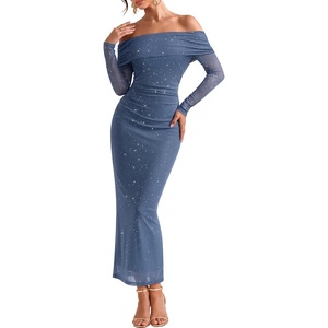 MEROKEETY Womens Fall Long Sleeve Off Shoulder Glitter Mesh Maxi Dress 2026 | Bodycon, Sparkly, Wedding Guest, Formal, Cocktail Party, Evening, Rehearsal Dinner, Holiday, Sequins, Date Night Dresses(Dustyblue)