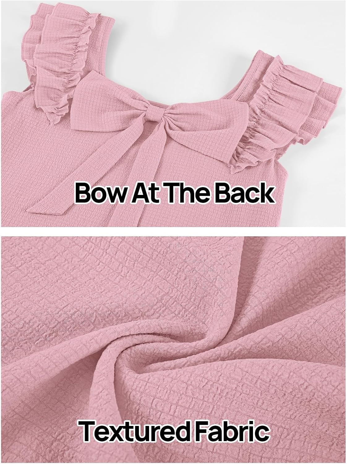 image:imageMEROKEETY Womens Fall Ruffle Sleeve Square Neck Bow Mini Dresses Short Sleeve Open Back Two Side Pockets Above Knee Length Solid Color Slim Fit 2026 Fashion Outfits TrendyPink
