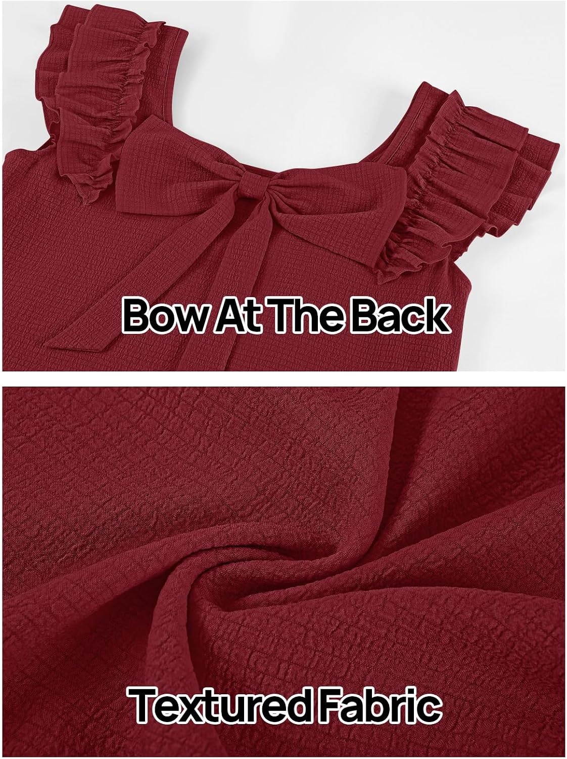 image:imageMEROKEETY Womens Fall Ruffle Sleeve Square Neck Bow Mini Dresses Short Sleeve Open Back Two Side Pockets Above Knee Length Solid Color Slim Fit 2026 Fashion Outfits TrendyWine