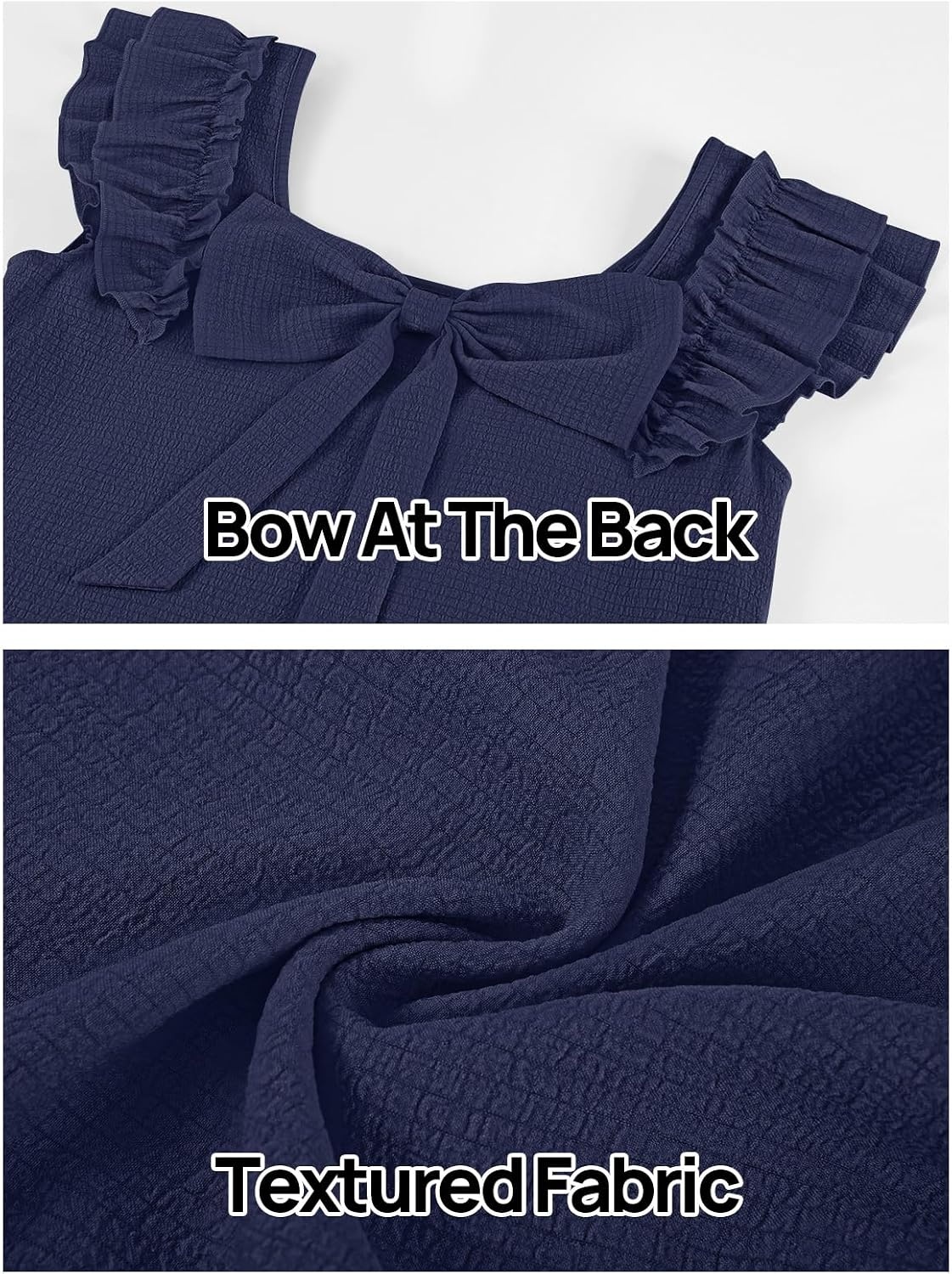 image:imageMEROKEETY Womens Fall Ruffle Sleeve Square Neck Bow Mini Dresses Short Sleeve Open Back Two Side Pockets Above Knee Length Solid Color Slim Fit 2026 Fashion Outfits TrendyNavy