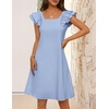 MEROKEETY Women’s Fall Ruffle Sleeve Square Neck Bow Mini Dresses | Short Sleeve, Open Back, Two Side Pockets, Above Knee Length, Solid Color, Slim Fit, 2026 Fashion Outfits Trendy(Light Blue)