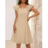 MEROKEETY Women’s Fall Ruffle Sleeve Square Neck Bow Mini Dresses | Short Sleeve, Open Back, Two Side Pockets, Above Knee Length, Solid Color, Slim Fit, 2026 Fashion Outfits Trendy(Apricot)