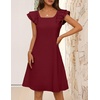 MEROKEETY Women’s Fall Ruffle Sleeve Square Neck Bow Mini Dresses | Short Sleeve, Open Back, Two Side Pockets, Above Knee Length, Solid Color, Slim Fit, 2026 Fashion Outfits Trendy(Wine)