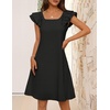 MEROKEETY Women’s Fall Ruffle Sleeve Square Neck Bow Mini Dresses | Short Sleeve, Open Back, Two Side Pockets, Above Knee Length, Solid Color, Slim Fit, 2026 Fashion Outfits Trendy(Black)