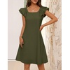MEROKEETY Women’s Fall Ruffle Sleeve Square Neck Bow Mini Dresses | Short Sleeve, Open Back, Two Side Pockets, Above Knee Length, Solid Color, Slim Fit, 2026 Fashion Outfits Trendy(Army)