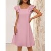 MEROKEETY Women’s Fall Ruffle Sleeve Square Neck Bow Mini Dresses | Short Sleeve, Open Back, Two Side Pockets, Above Knee Length, Solid Color, Slim Fit, 2026 Fashion Outfits Trendy(Pink)