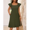 MEROKEETY Women’s Fall Ruffle Sleeve Square Neck Bow Mini Dresses | Short Sleeve, Open Back, Two Side Pockets, Above Knee Length, Solid Color, Slim Fit, 2026 Fashion Outfits Trendy(Army)
