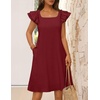 MEROKEETY Women’s Fall Ruffle Sleeve Square Neck Bow Mini Dresses | Short Sleeve, Open Back, Two Side Pockets, Above Knee Length, Solid Color, Slim Fit, 2026 Fashion Outfits Trendy(Wine)